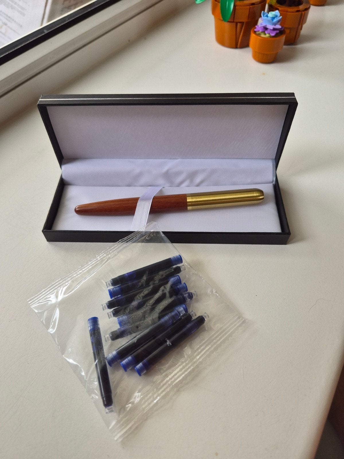 Luxe Houten Vulpen Set met 10 Inktpatronen en Geschenkdoos, Diversen, Ophalen of Verzenden, Nieuw