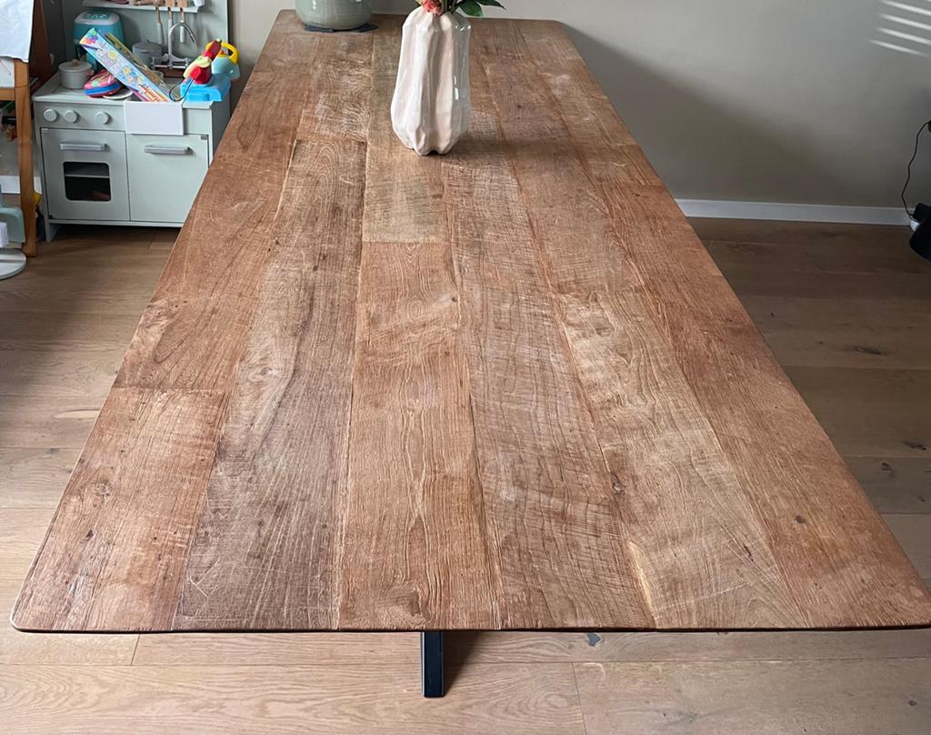 Eettafel + 8 stoelen, Ophalen, Gebruikt, 100 tot 150 cm, Teakhout
