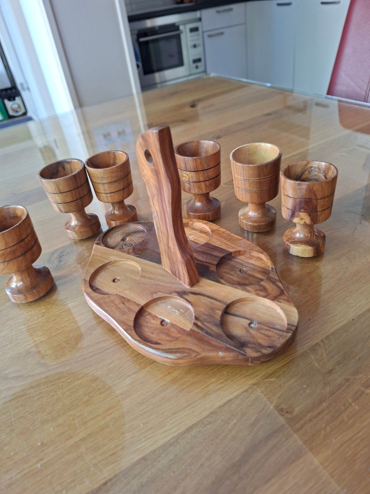 Unieke Houten Eierdopset -, Antiek en Kunst, Ophalen of Verzenden