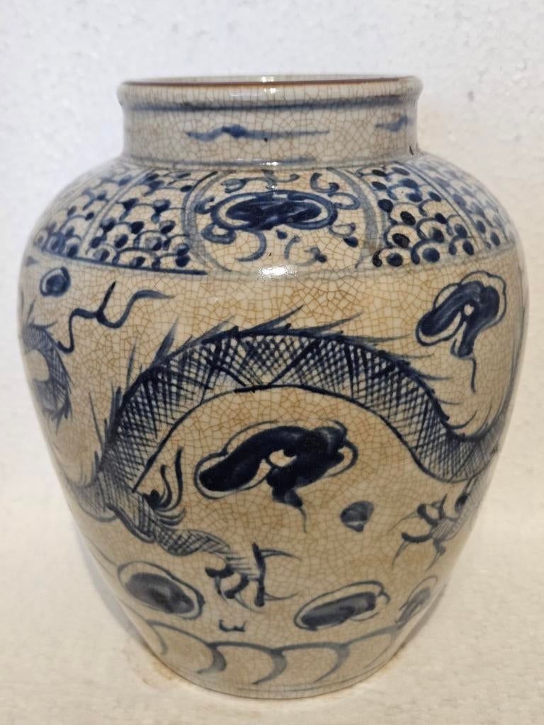 Vintage Chinese vaas Chinees keramiek draak karakters China, Antiek en Kunst, Antiek | Keramiek en Aardewerk, Ophalen of Verzenden