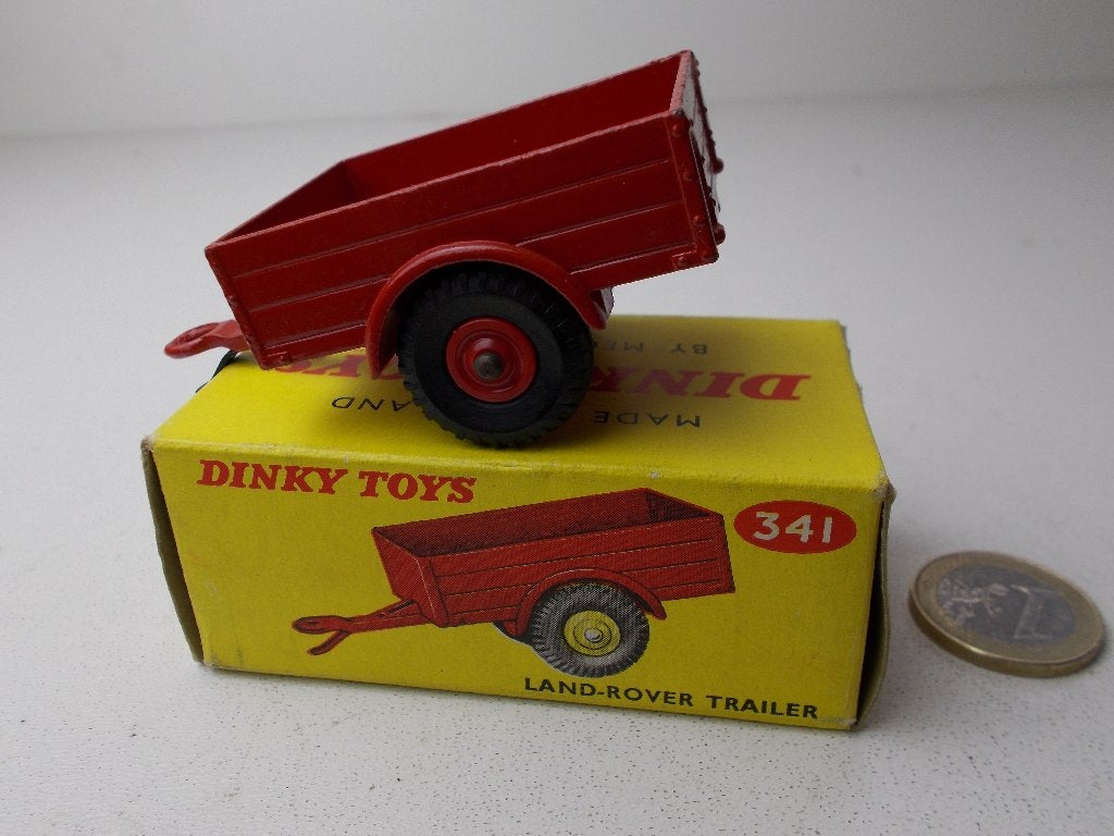 1955 Dinky Toys 341 LAND ROVER TRAILER + DOOSJE (ROOD) -G-., Hobby en Vrije tijd, Modelauto's | 1:43, Ophalen of Verzenden, Zo goed als nieuw