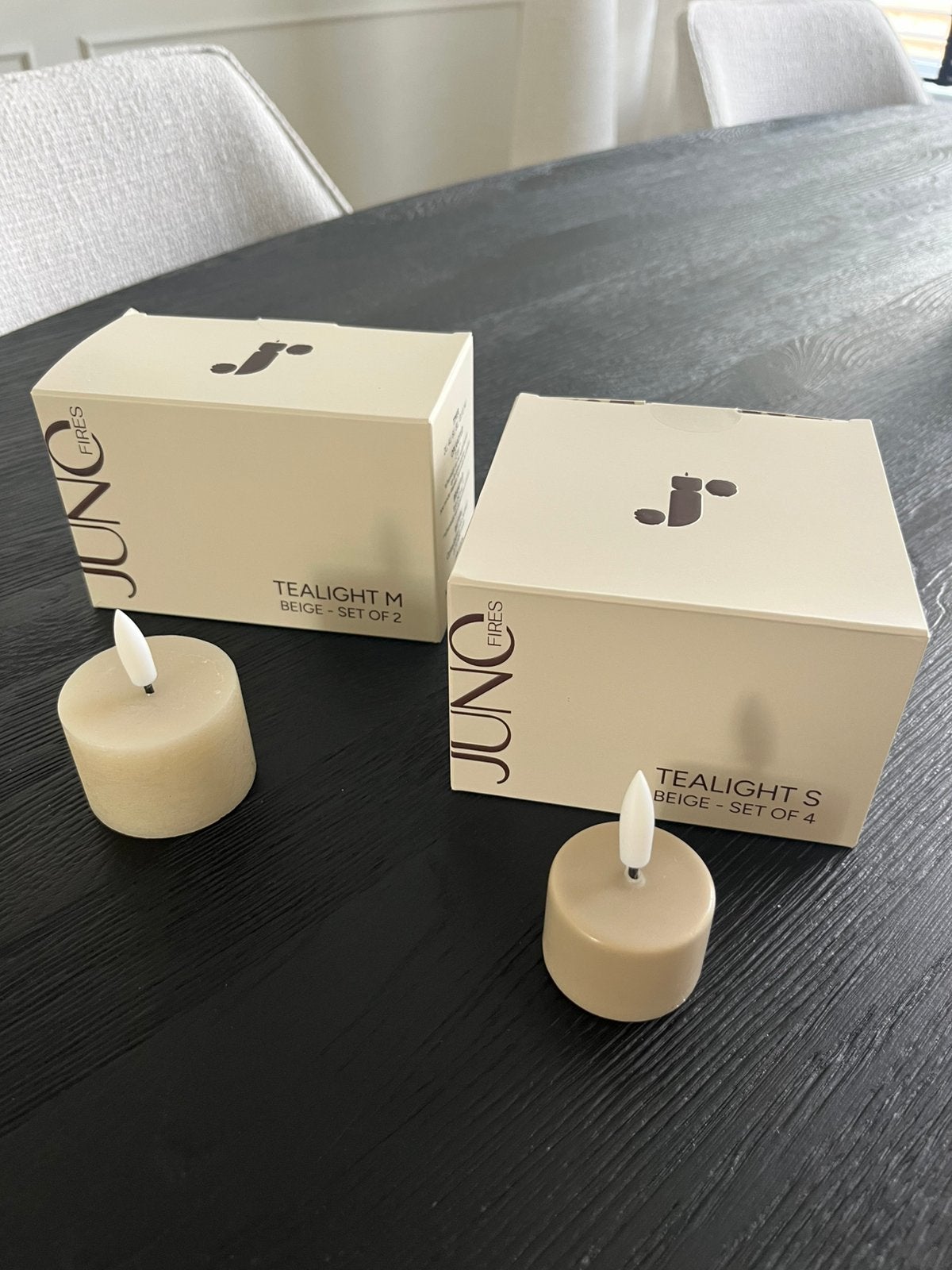 Juno fires waxinelichtjes oplaadbaar beige, Natuurlijk materiaal, Nieuw, Ophalen of Verzenden, Kaars