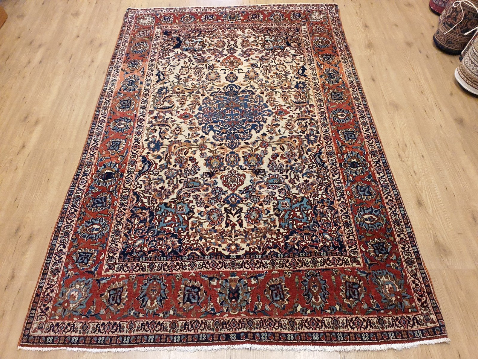 Vintage handgeknoopt oud perzisch tapijt isfahan 225x146
