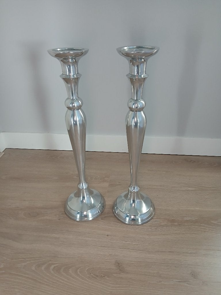 Zilverkleurige Kandelaars en schaal, Ophalen, Zo goed als nieuw, 52 cm, Metaal