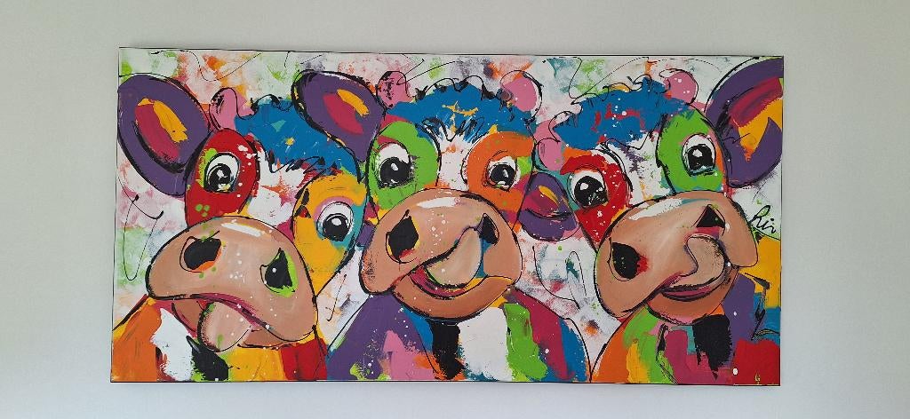 Vrolijke koeien schilderij, Ophalen, 50 tot 75 cm, 125 cm of meer, Zo goed als nieuw
