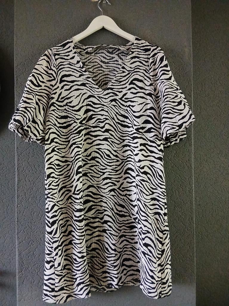 Coop Jurk Maat 40 Beige Zwart Wit Zebraprint Wijde Mouwen, Maat 38/40 (M), Beige, Ophalen of Verzenden, Zo goed als nieuw
