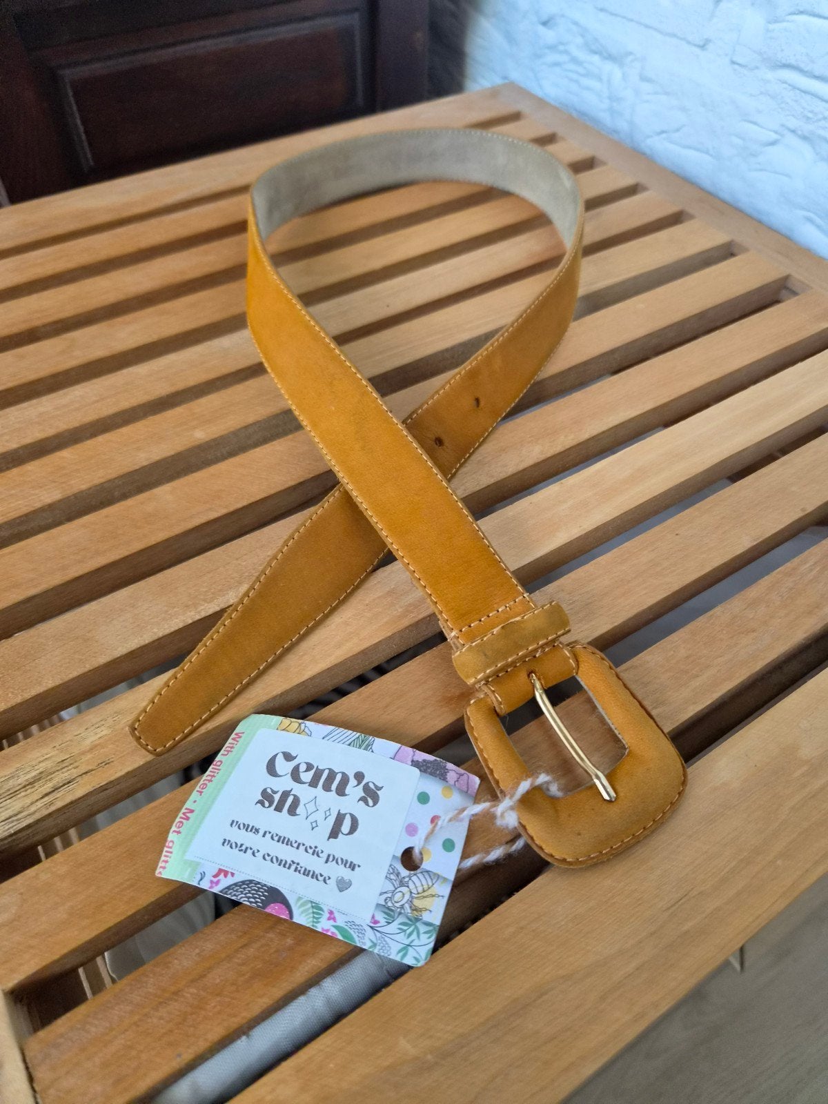 Unieke mosterdgele riem met bedekte gesp, 80 cm, Ophalen of Verzenden, Gedragen, Overige kleuren, 80 tot 90 cm