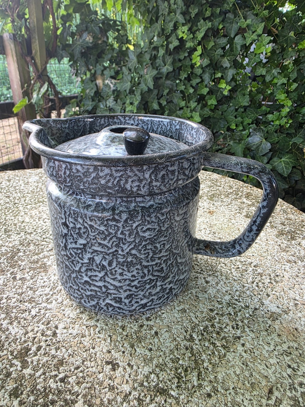 Grijsgewolkte emaille melkkoker, Antiek en Kunst, Ophalen of Verzenden