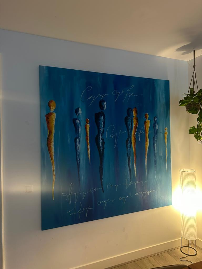 Groot Indonesisch Schilderij op Canvas - Abstract Figuren, Ophalen