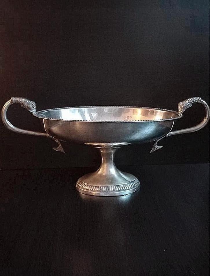 Art deco verzilverde france Fruit Bowl lichtjes versleten, Ophalen of Verzenden