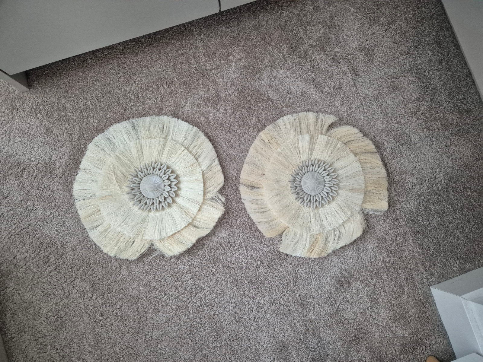 Set van 2 handgemaakte Bali wandhangers van natuurlijke veze, Beige, Boho, Nieuw, Ophalen of Verzenden