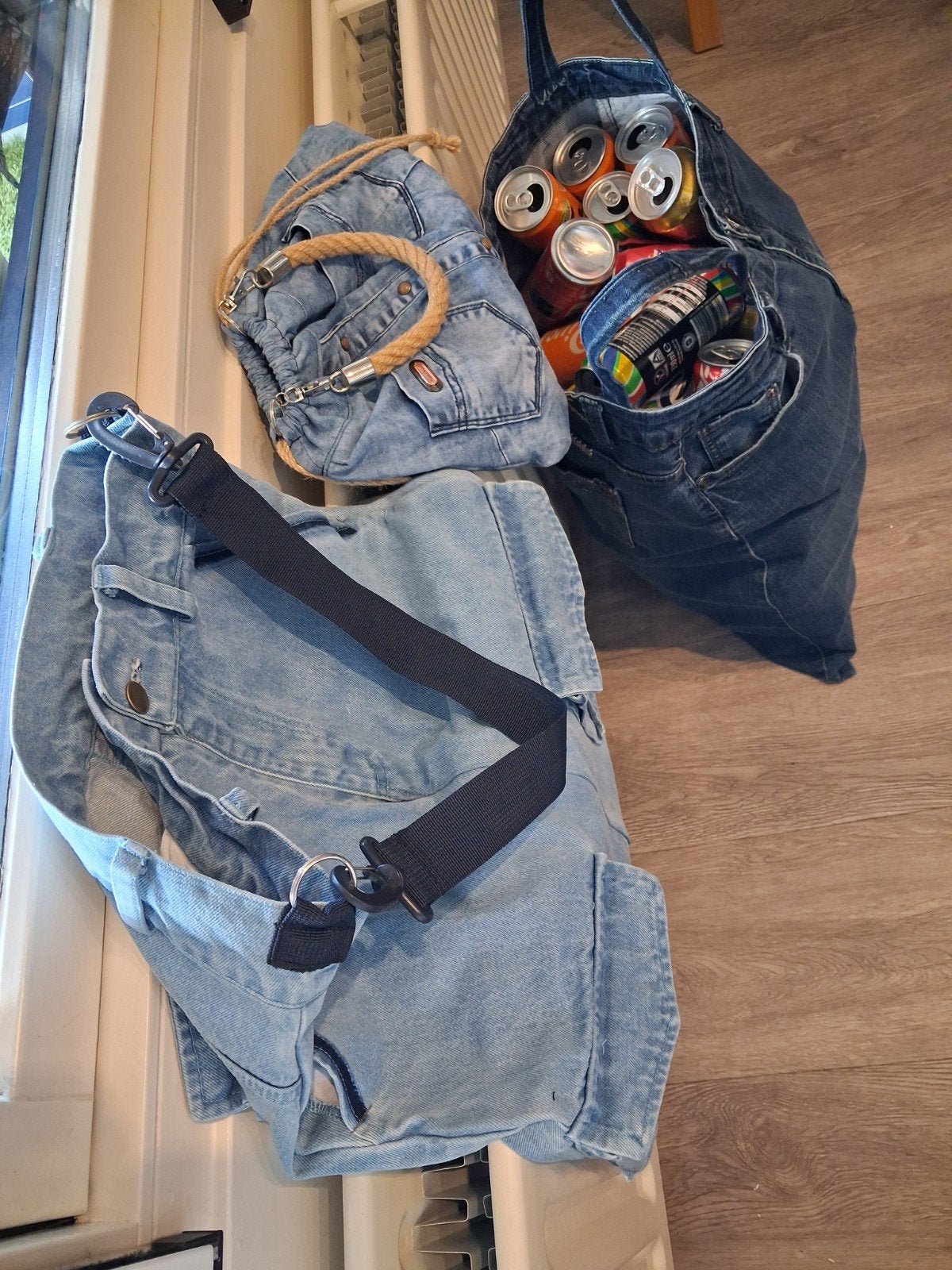 tassen van originele spijkerstof tassen om flesjes en blikke, Ophalen, Blauw, Overige merken