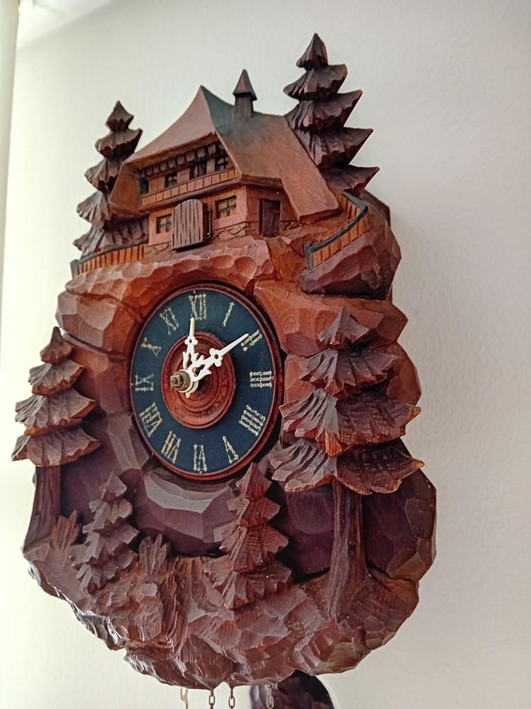 Antieke koekoeksklok handgesneden landschap, Antiek en Kunst, Antiek | Klokken, Ophalen of Verzenden