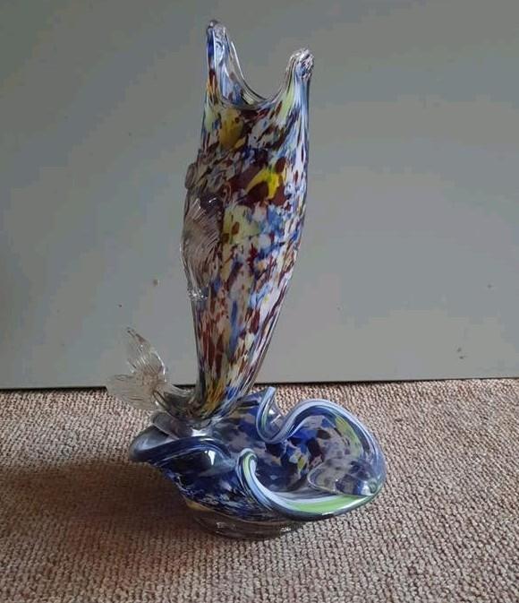 Mondgeblazen glazen vis sculptuur/vaas/asbak, Antiek en Kunst, Ophalen of Verzenden