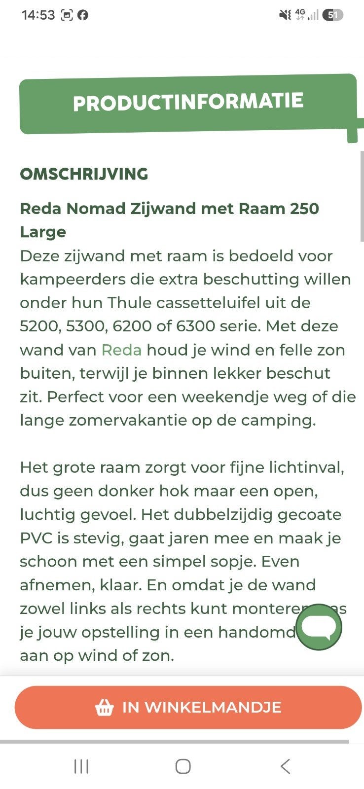 Twee Reda Nomad Zijwanden met Raam 250 Large voor Luifel, Ophalen of Verzenden, Zo goed als nieuw
