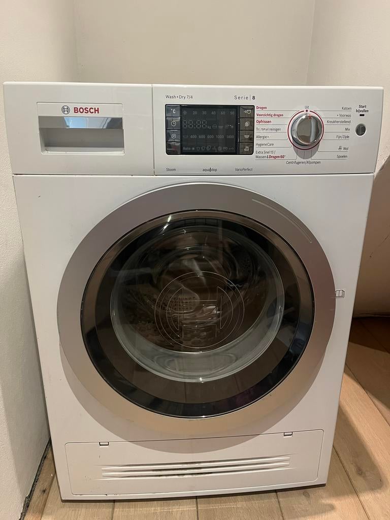 Bosch Serie 8 Wash+Dry 7/4 Wasmachine-Droger Combinatie, Gebruikt, Ophalen of Verzenden, Voorlader, Kort programma