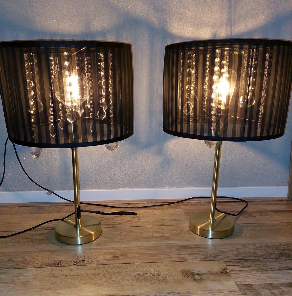 Hollywood Regency Dressoir Lampen met  Pegels en grote kap, Gebruikt, 50 tot 75 cm, Ophalen of Verzenden, Hollywood Regency