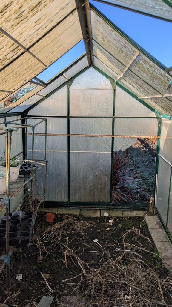 Kas 300/195/180 aluminium goed met kunststofplaten in slecht, Tuin en Terras, Kassen, Ophalen, Glas, Aluminium