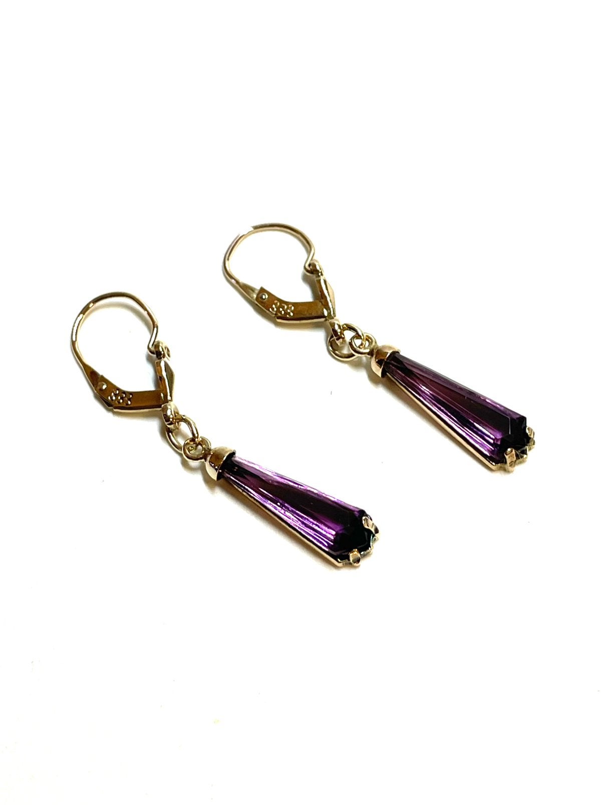 8k gouden oorbellen met amethist, Sieraden, Tassen en Uiterlijk, Oorbellen, Hangers, -, -, Ophalen of Verzenden