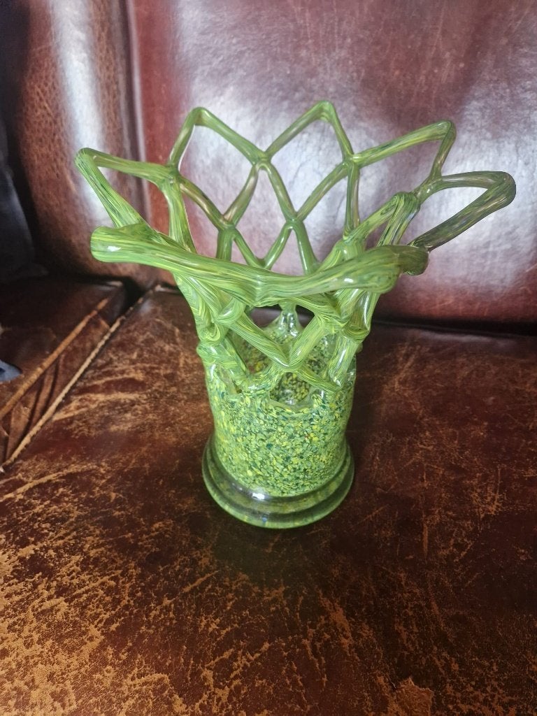 Bijzondere groene vaas - Murano glas Fratelli Toso vintage, Gebruikt, Glas, Met patroon/structuur, Groen