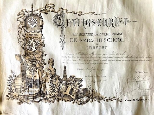 Vintage Diploma en getuigschriften, Ophalen of Verzenden, Voor 1940, Gebruikt, Overige onderwerpen