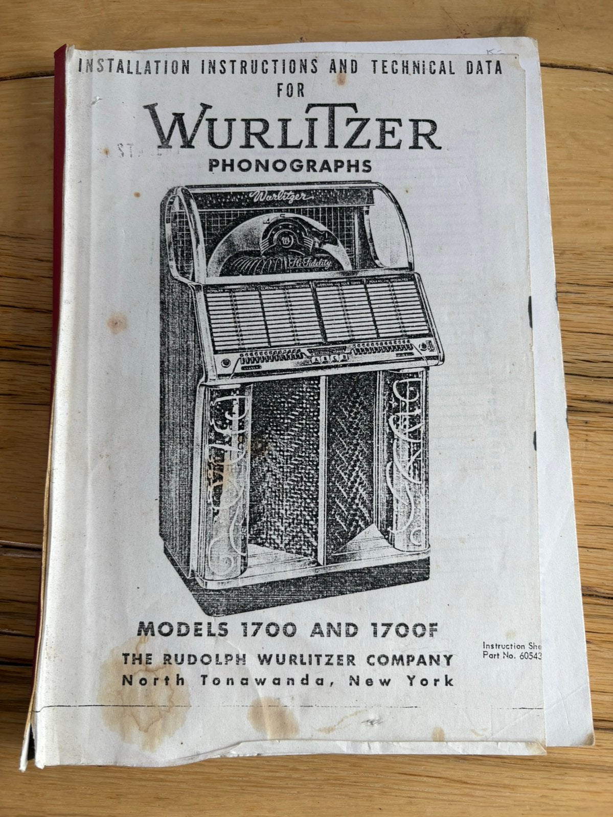 Wurlitzer Phonographs Installation Instructions, Verzamelen, Automaten | Jukeboxen, Ophalen of Verzenden, Gebruikt, Voor 1950