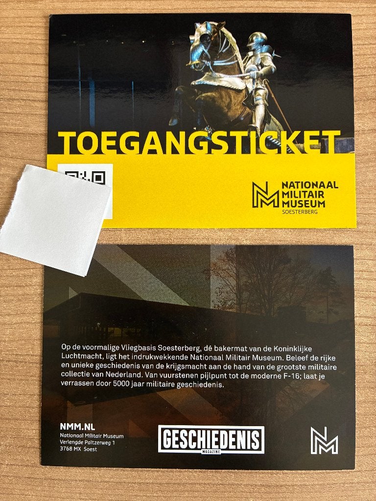 2 Toegangstickets Nationaal Militair Museum - Soesterberg, Tickets en Kaartjes, Twee personen, Ticket of Toegangskaart