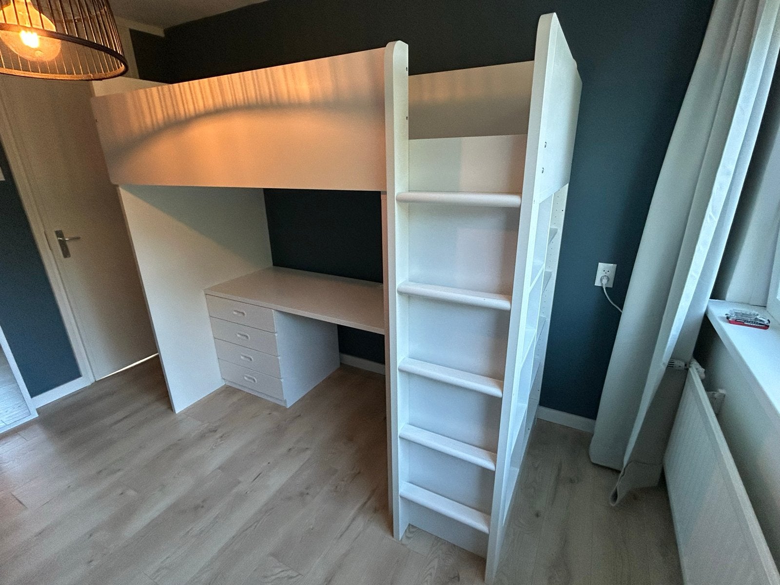 IKEA Småstad Hoogslaper met bureau en kast, Ophalen, 85 tot 100 cm, Gebruikt, Hoogslaper of Stapelbed