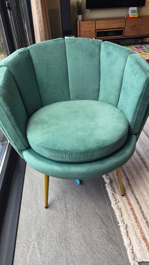 Groene fluwelen fauteuil - Zo goed als nieuw, Huis en Inrichting, Ophalen, Minder dan 75 cm, Zo goed als nieuw, Metaal