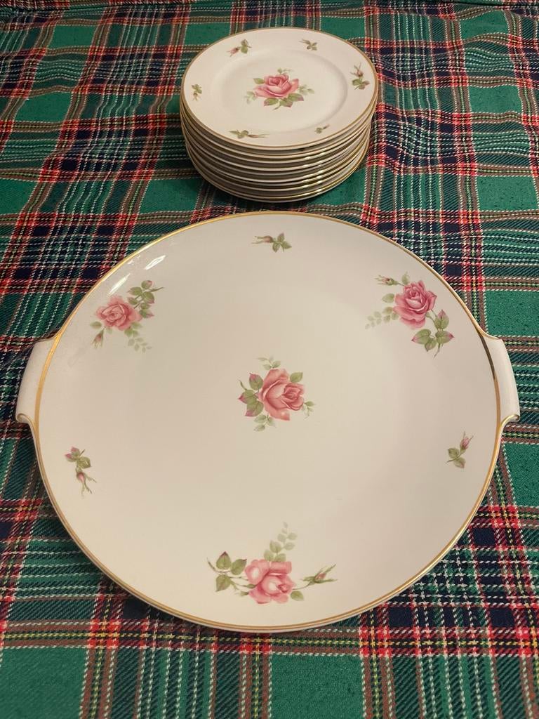 Rosenthal gebakset gebakstel roze roosjes, Ophalen of Verzenden
