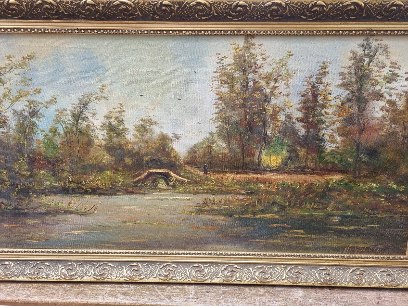 Klassiek gesigneerd olieverf landschap, Ophalen of Verzenden