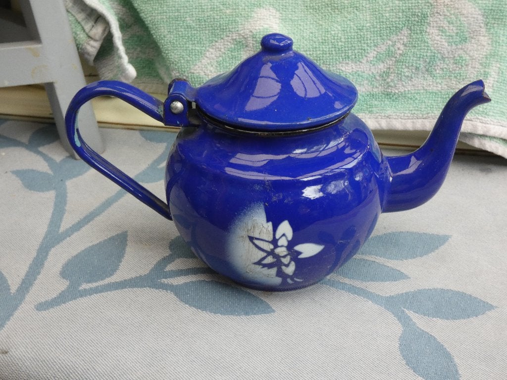 emaille theepot/ blauw email theepotje, Ophalen of Verzenden
