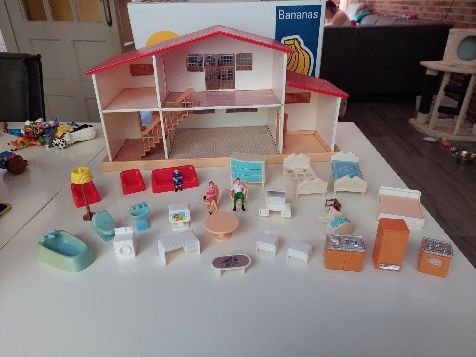 vintage Blue Box poppenhuis uit de jaren 80. Compleet, Ophalen of Verzenden, Gebruikt, Poppenhuis