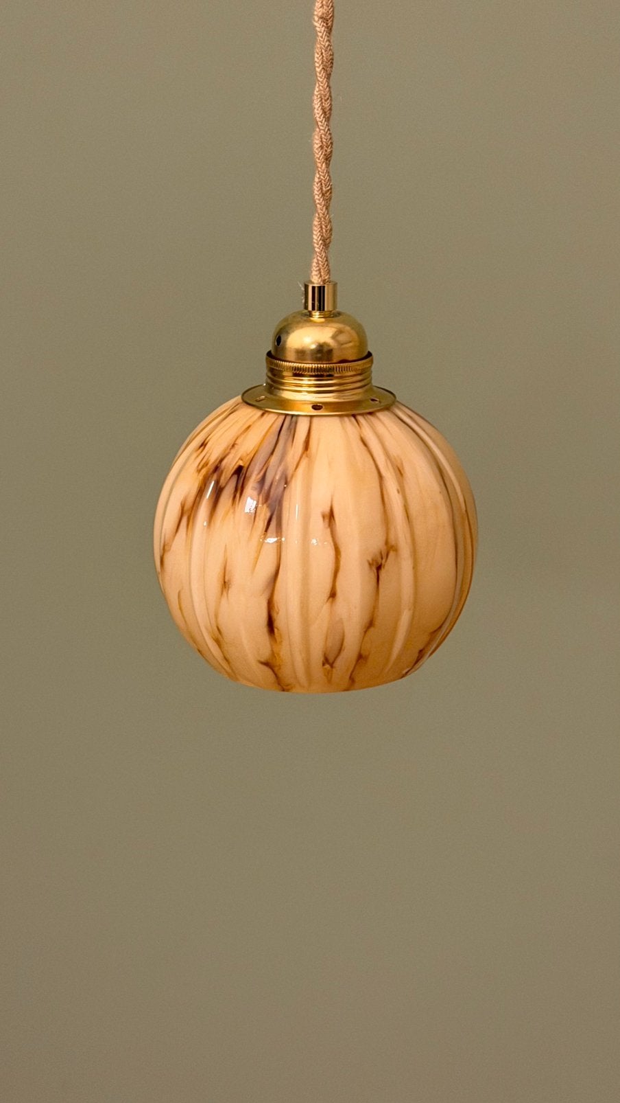 Vintage lamp hanglamp pendellamp gemarmerd glas art deco, Gebruikt, Art deco, Glas, E27 (groot)