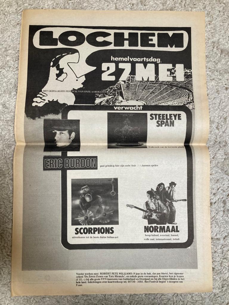 Paginagrote A3 advertentie LOCHEM POP 1976 oa NORMAAL, Ophalen of Verzenden, Gebruikt