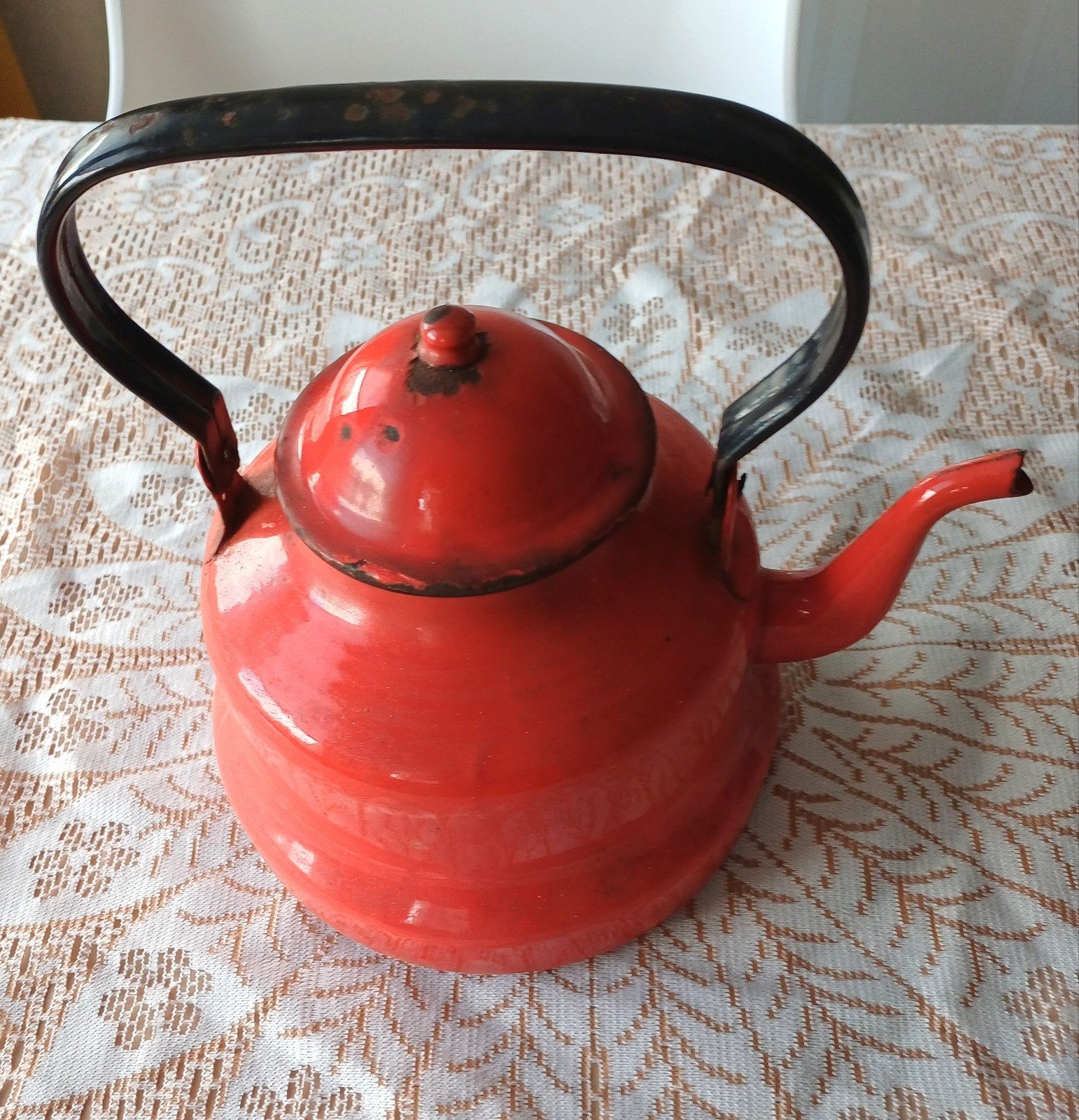 rood retro theepot, Antiek en Kunst, Antiek | Emaille, Ophalen