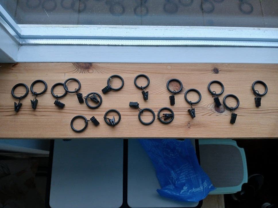 IKEA Gordijnringen met clips - Zwart, Gebruikt, Zwart, Metaal, Ophalen of Verzenden