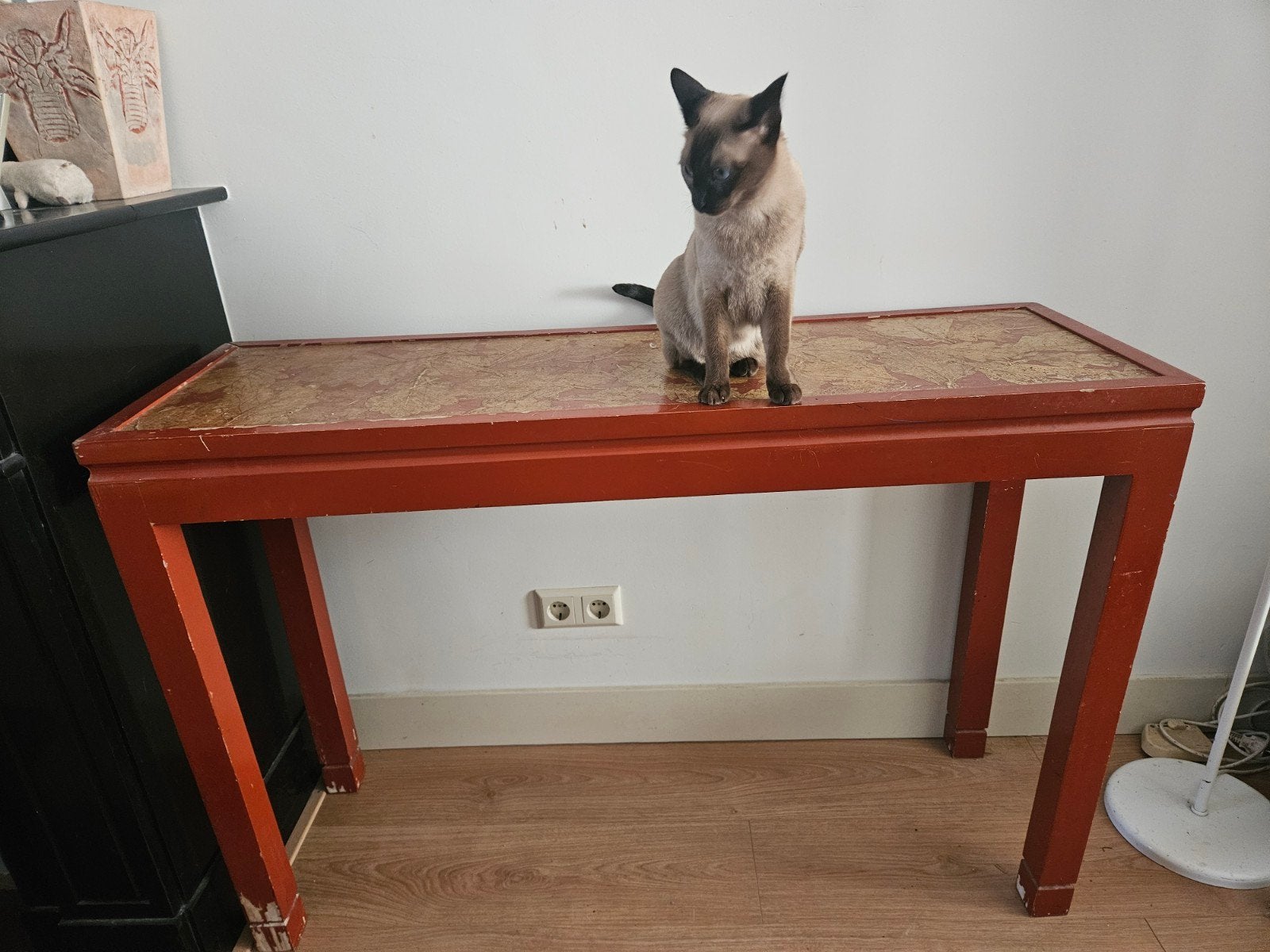 Unieke Chinese / Aziatische sidetable met bladerenblad (Opkn, Ophalen, Gebruikt, 50 tot 100 cm, Vintage, Opknapper