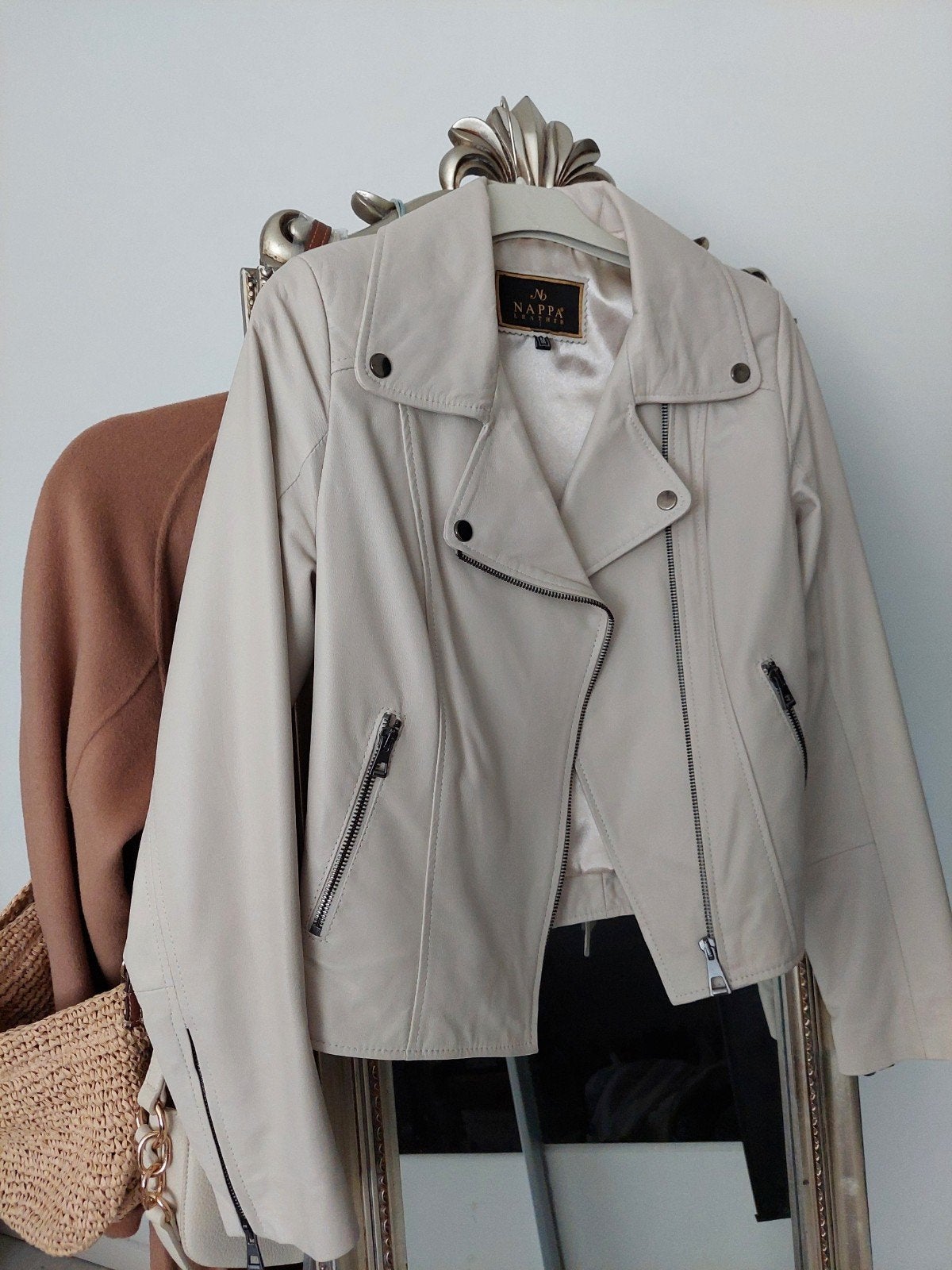 Nappa leather leren jas van lamsleer ecru wit maat 34 / 36, Kleding | Dames, Verzenden, Zo goed als nieuw, Maat 34 (XS) of kleiner
