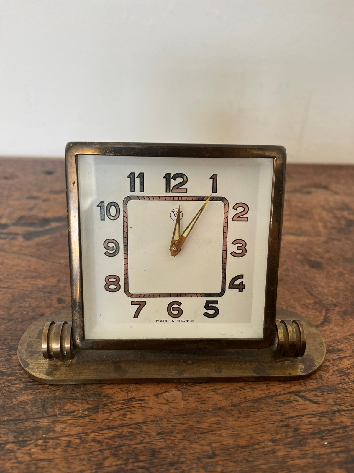 Vintage Jaz (M) Franse tafelklok messing Art Deco–13 x 9 cm, Ophalen of Verzenden