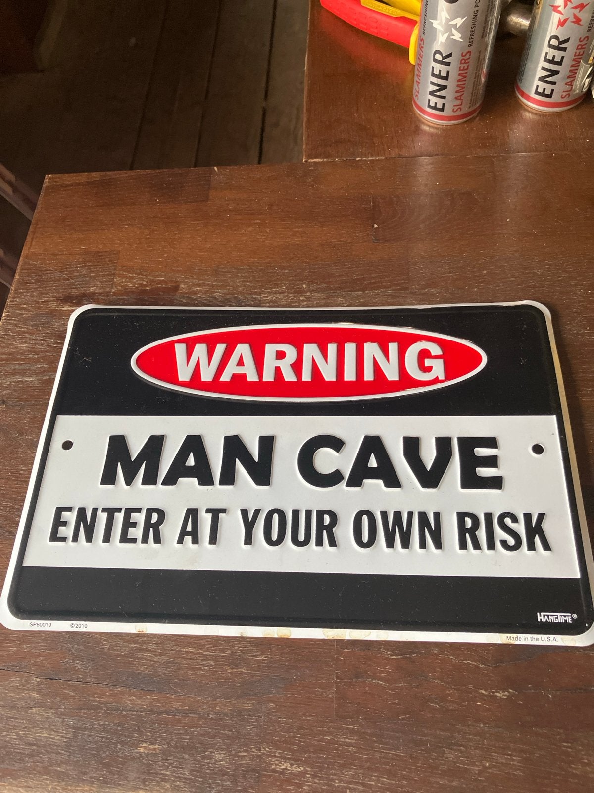 Warning Man Cave - Enter At Your Own Risk Bord, Vintage, Zwart, Ophalen of Verzenden, Zo goed als nieuw