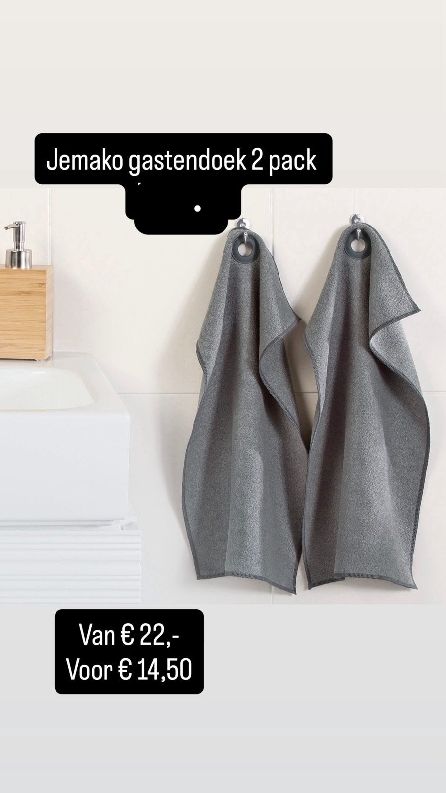 Jemako gastendoek 2-pack, Huis en Inrichting, Overige merken, Ophalen of Verzenden, Grijs, Gastendoekje