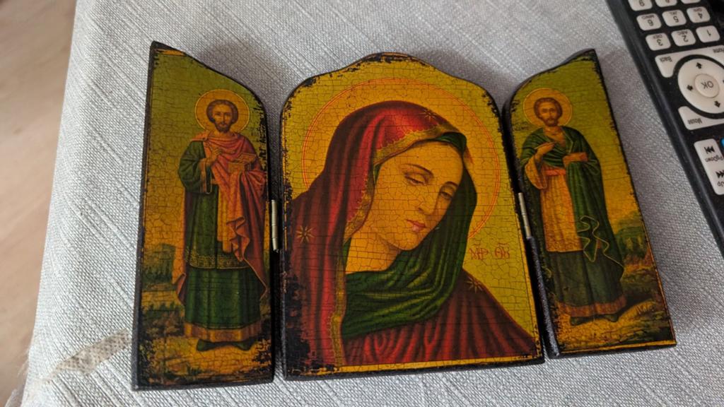 Drieluik holy family hout, Antiek en Kunst, Ophalen of Verzenden