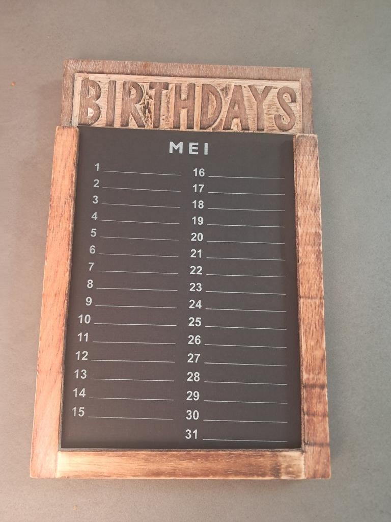 Houten kalender verjaardagen, Ophalen of Verzenden, Maandkalender