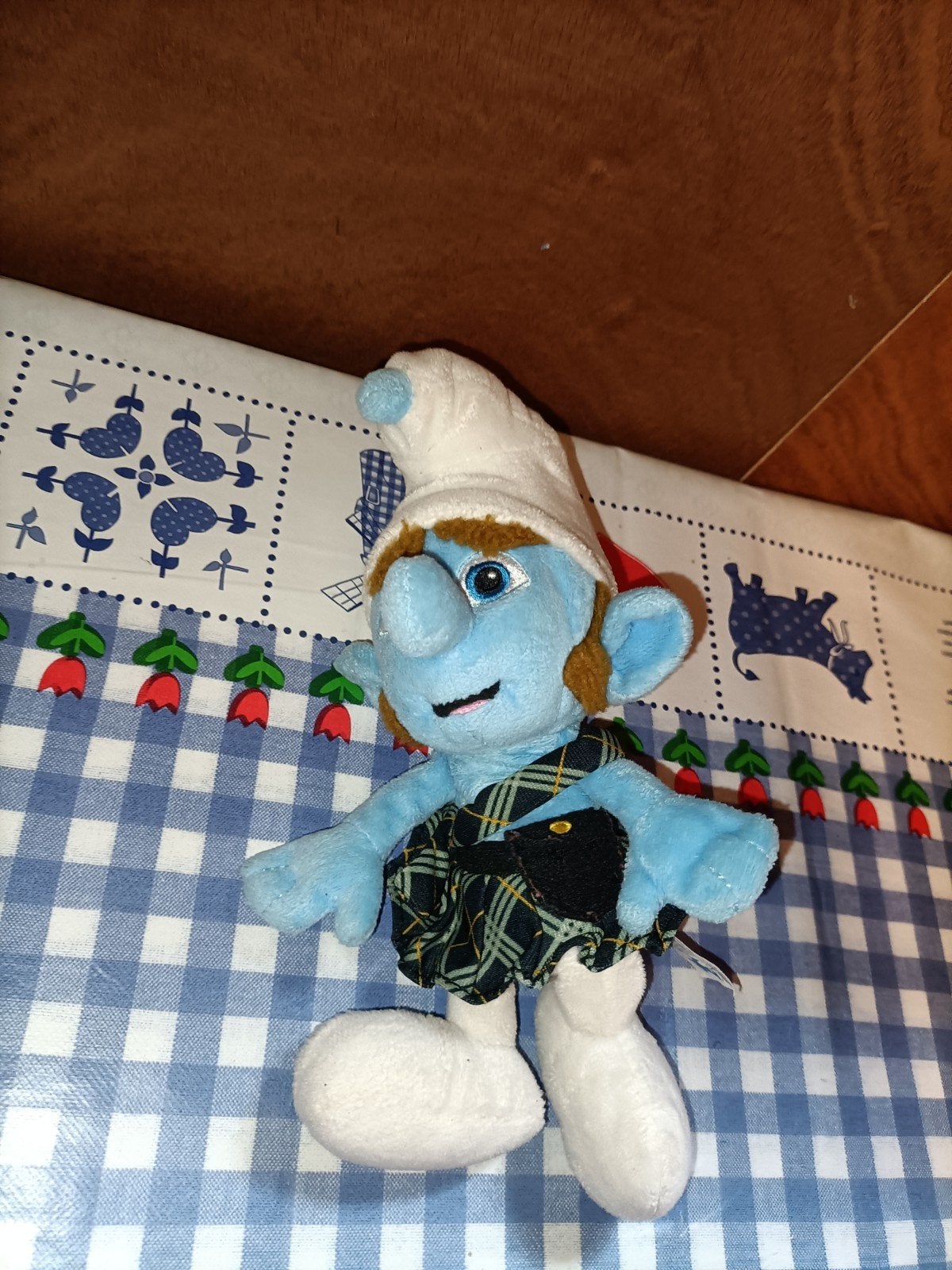 Stoere smurf Gutsy Smurf knuffel met schotse kilt, Verzamelen, Ophalen of Verzenden, Zo goed als nieuw