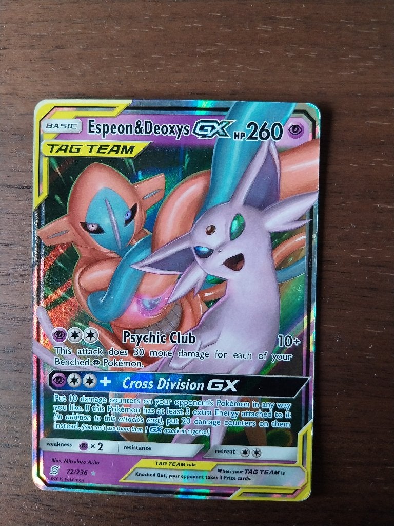 Espeon & Deoxys GX, Ophalen, Zo goed als nieuw, Losse kaart, Foil