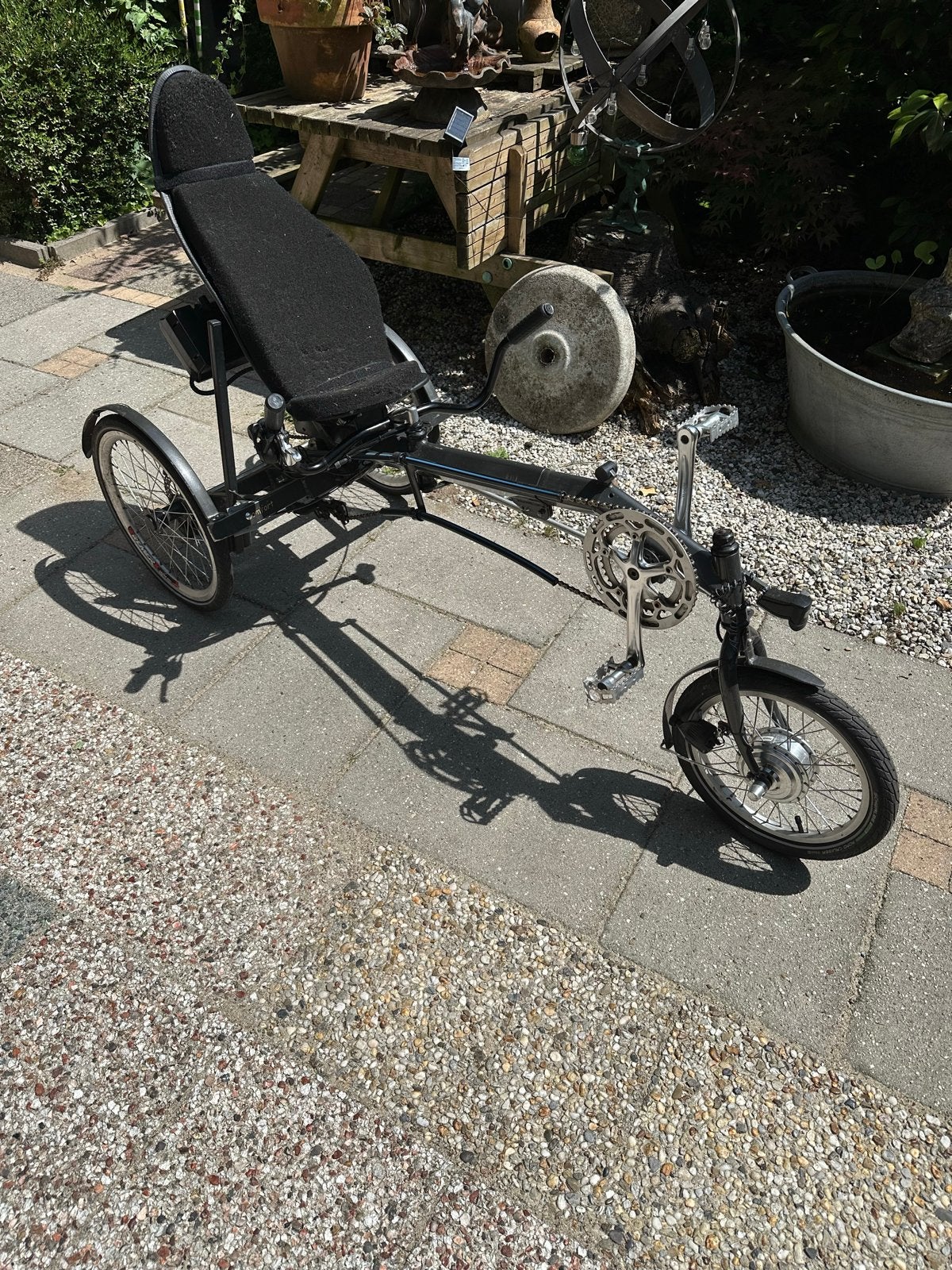 Comfortabele ligfiets met 3 wielen, Gebruikt, Velgrem, Onderstuur, Ophalen