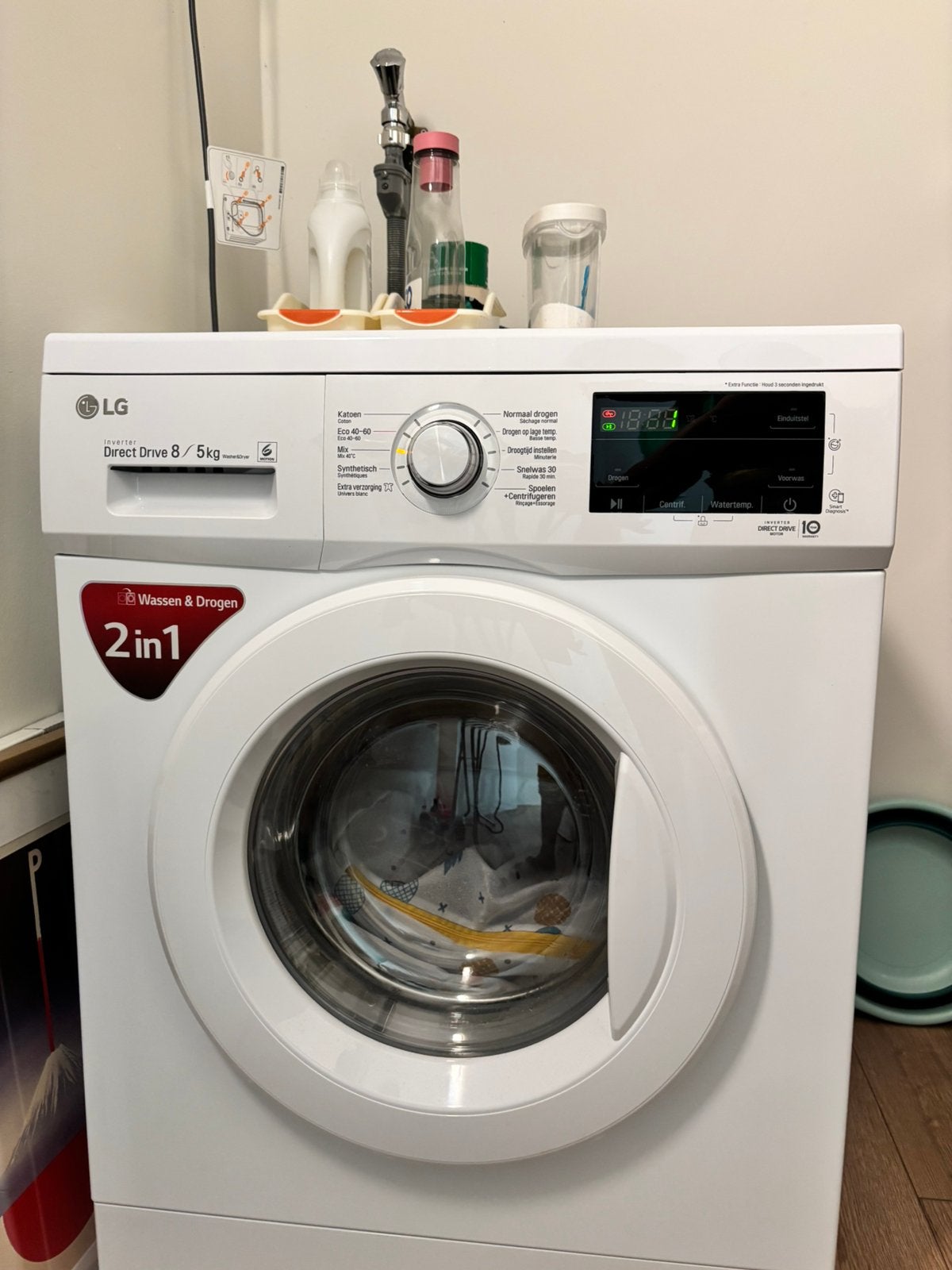 LG Washer Dryer 8/5 kg – Direct Drive – GD3M108N3, Ophalen of Verzenden, Zo goed als nieuw, 1200 tot 1600 toeren