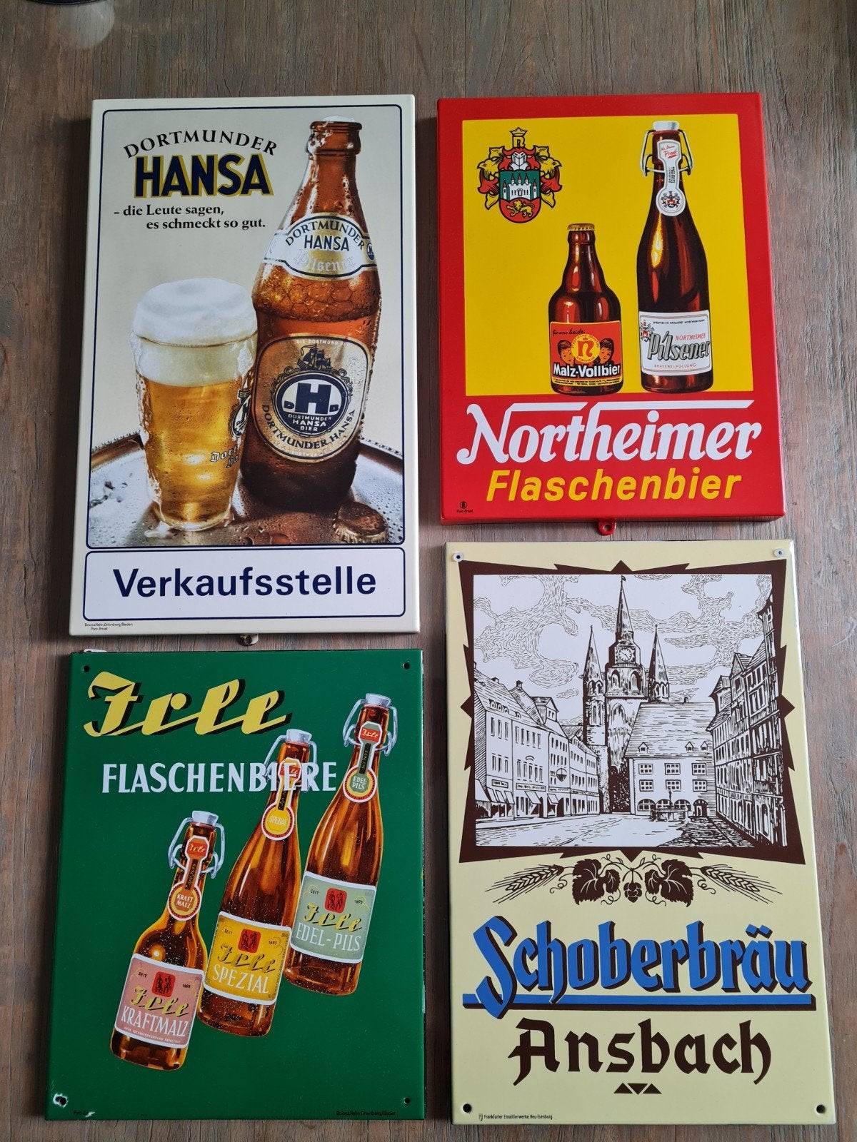 4 Duitse emaille borden in absolute mint staat, Ophalen of Verzenden, Zo goed als nieuw, Reclamebord