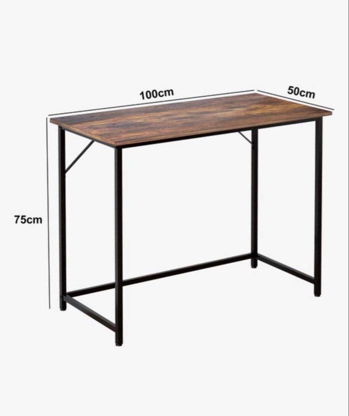 Industrieel bureau met vintage houten blad en metalen frame, Huis en Inrichting, Ophalen, Hout, Bruin, Zo goed als nieuw
